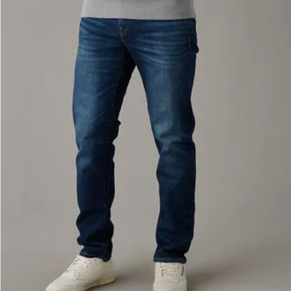 American Eagle Blue Next Level Flex Slim Straight Medium Wash Blue Jeans 36 x 32